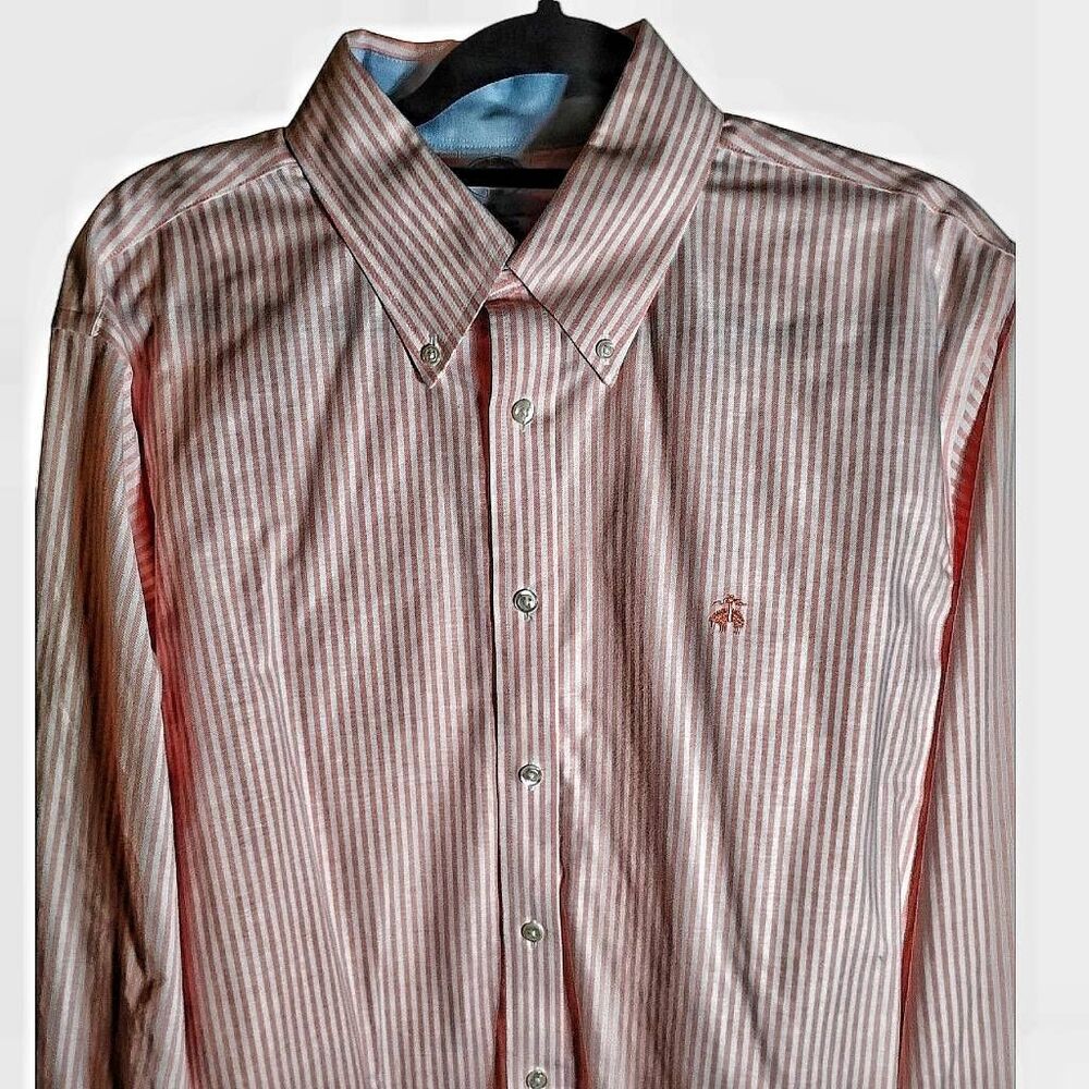 Brooks Brothers Pink & White Striped Button up Shirt Size Large - Picture 2 of 5